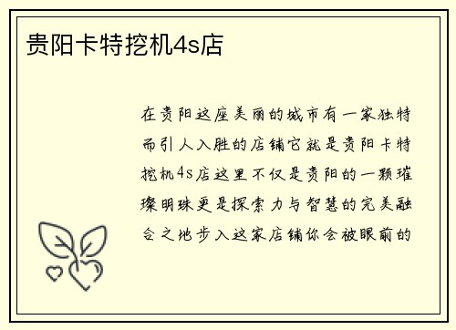 贵阳卡特挖机4s店